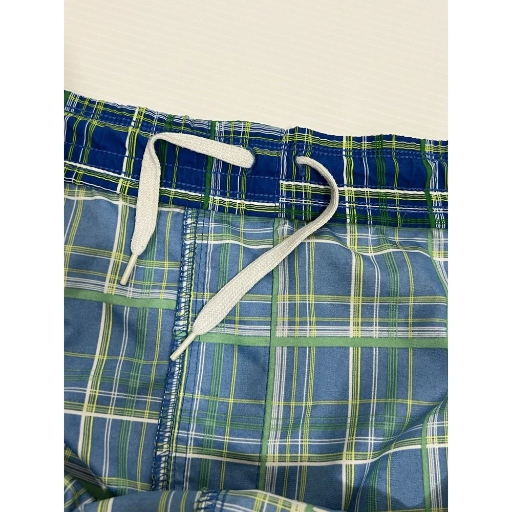 Nike Swoosh‎ Board Shorts Swim Trunks Mens Size XXL Plaid Blue Green Drawstring